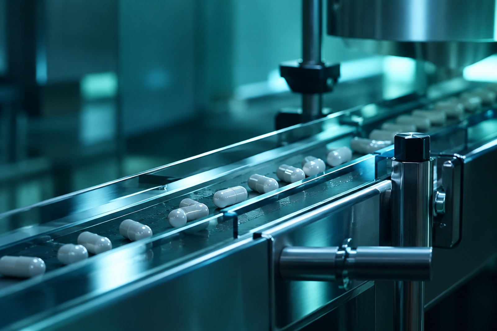 Stainless production line with capsules, studio visual