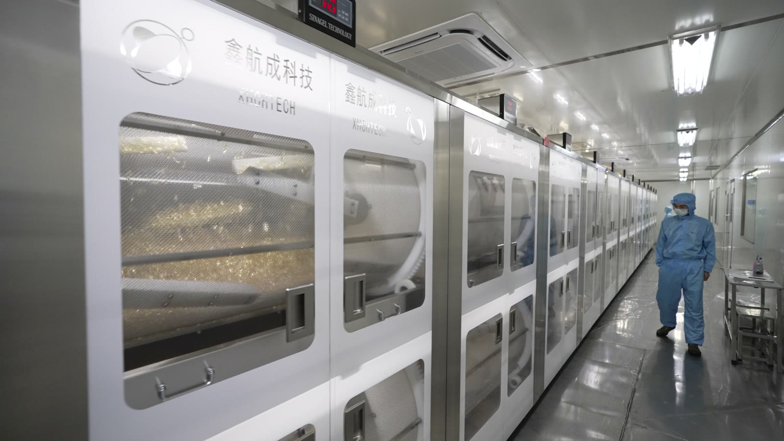 Softgel drying line inside a production corridor
